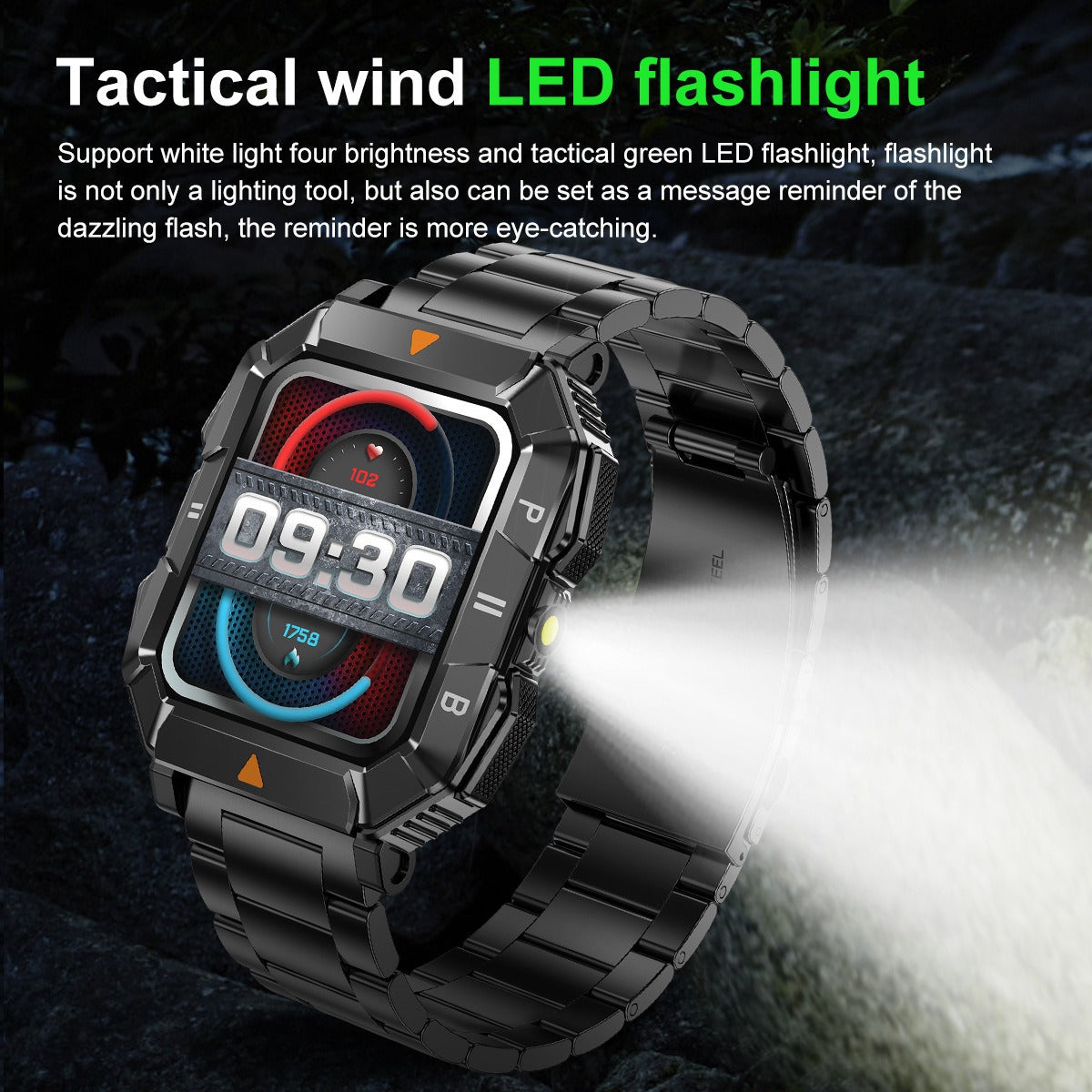 Rugged Smartwatch with Calls, GPS and LED Flashlight