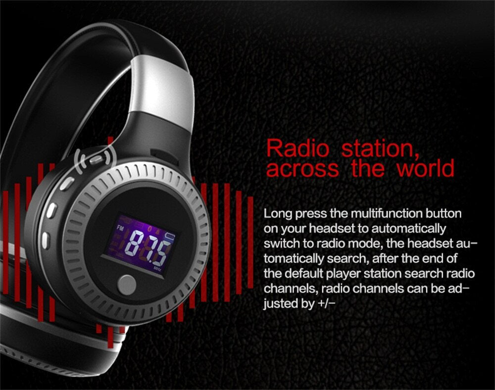 Wireless Headphones with FM Radio and microSD Playback