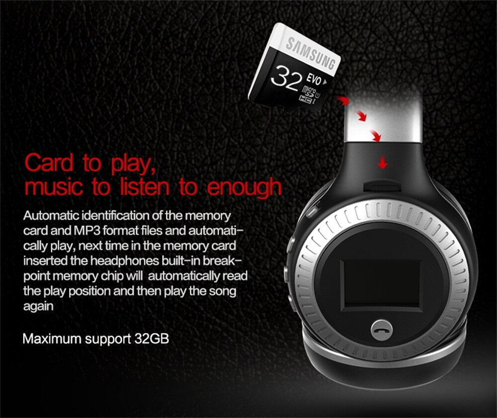 Wireless Headphones with FM Radio and microSD Playback