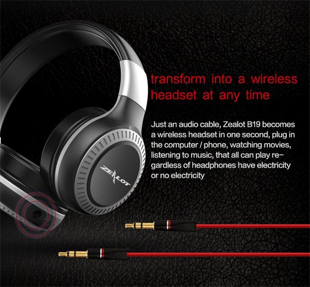 Wireless Headphones with FM Radio and microSD Playback