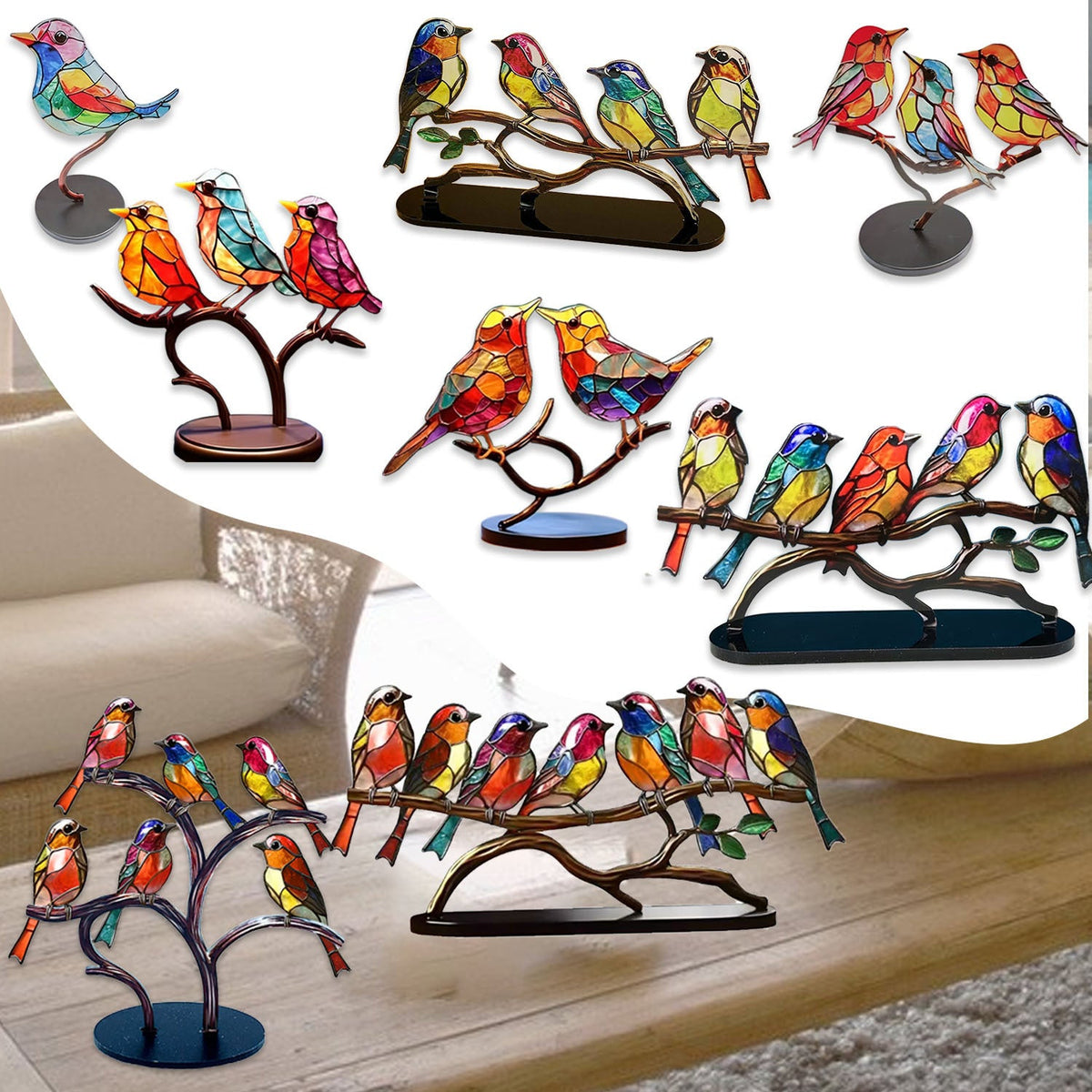 Bird Sculpture Decor – Colorful Nature Tabletop Accent