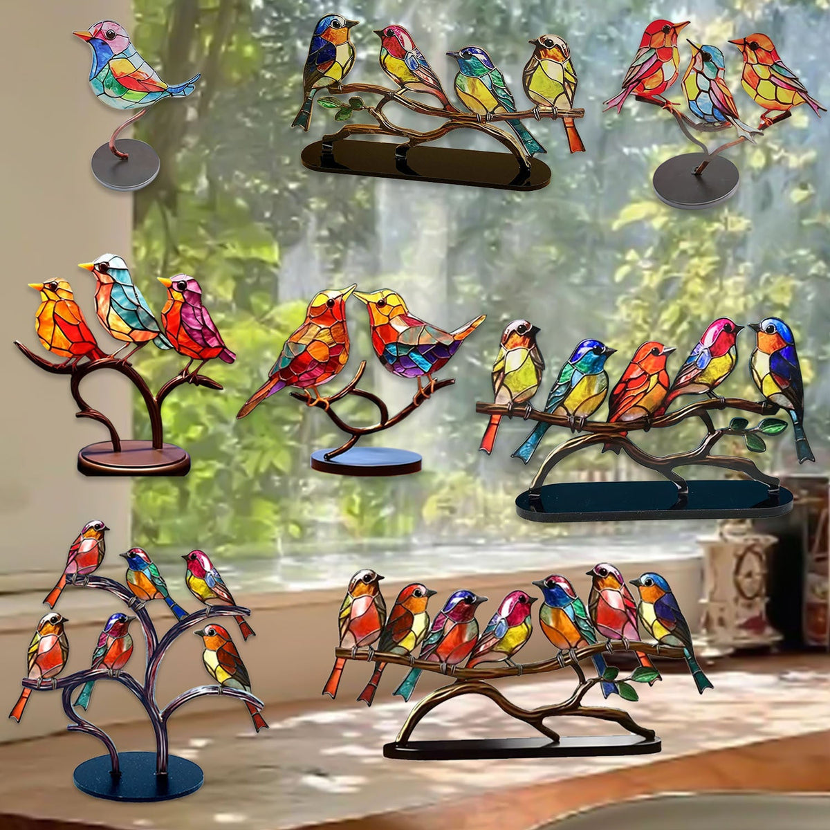 Bird Sculpture Decor – Colorful Nature Tabletop Accent