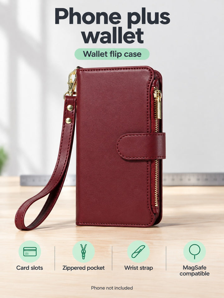 Zippered Wallet Flip Phone Case with Cards and MagSafe